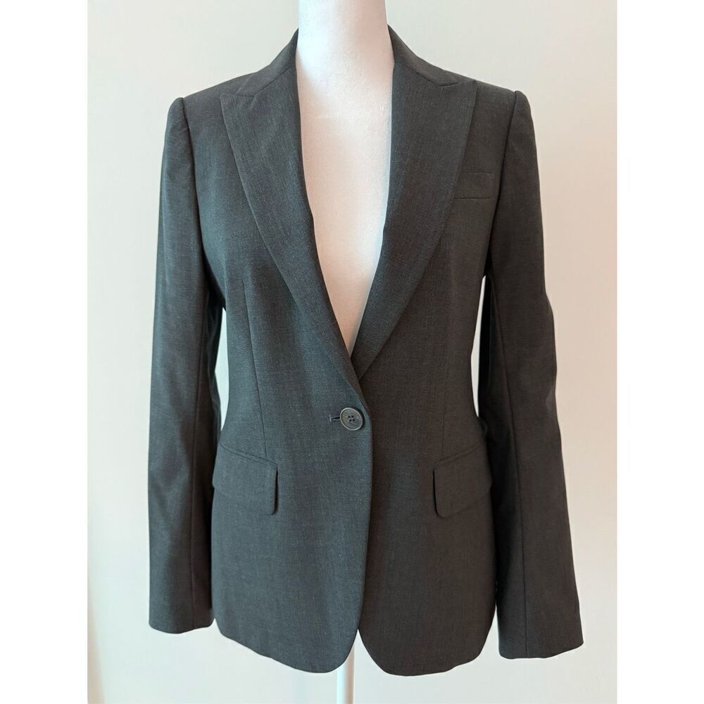 NWOT Theory Charcoal Gray Wool Stretch Slim Fit Modern Double Vent Blazer Sz 2